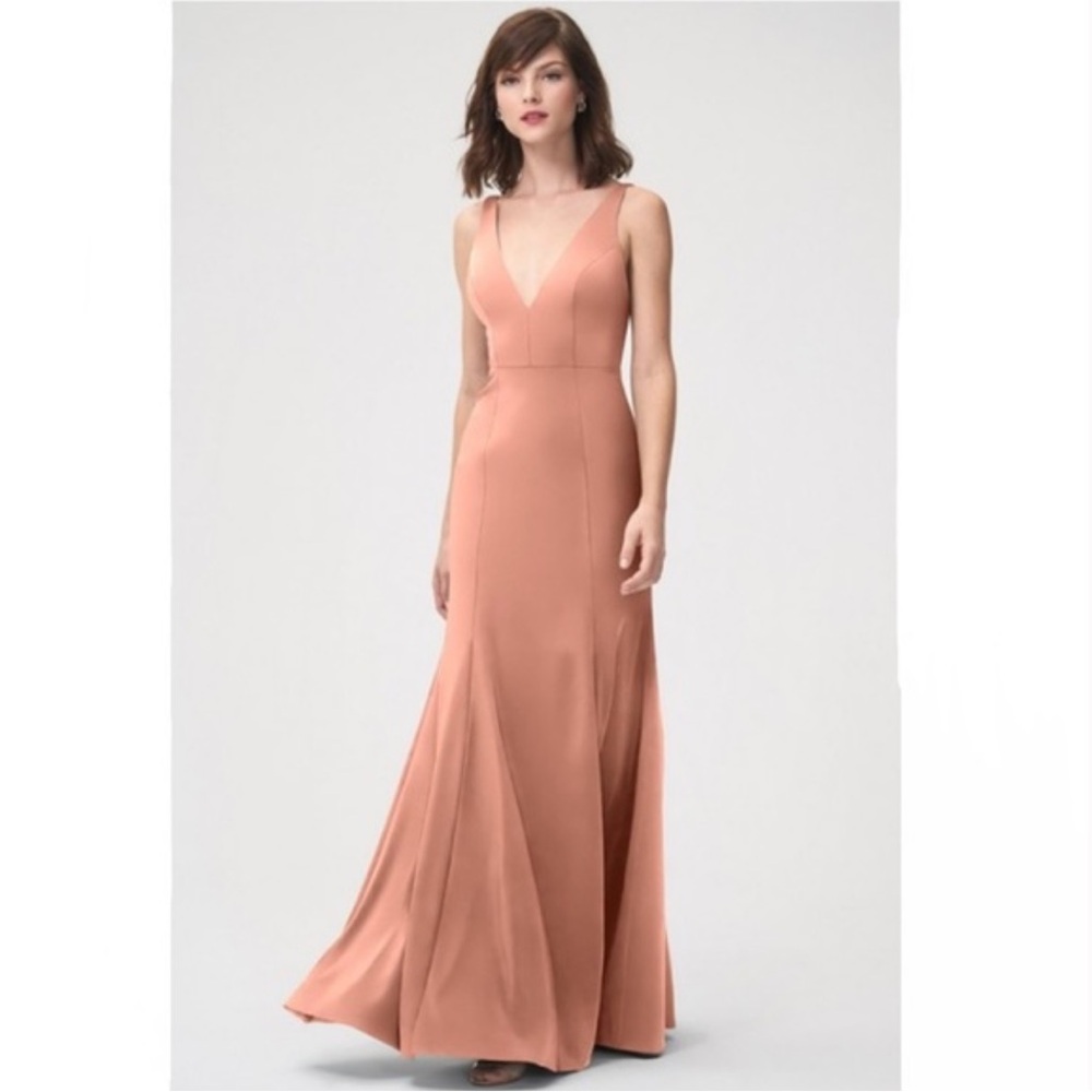 Jenny Yoo Jade Pink Sleeveless V-Neck Maxi Gown in Sedona Sunset